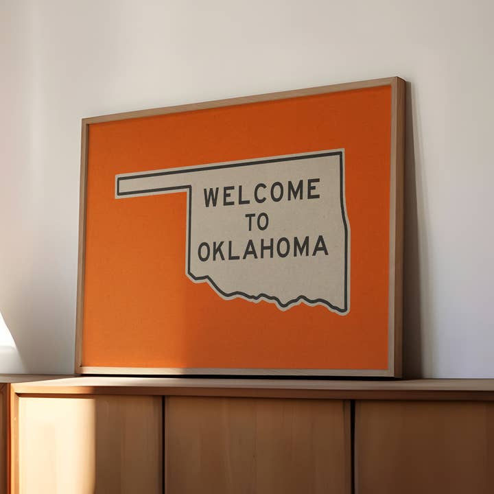 Tejas Country Club - Wholesale Art Print - Welcome To Oklahoma Vintage Orange Road Sign Art Print7