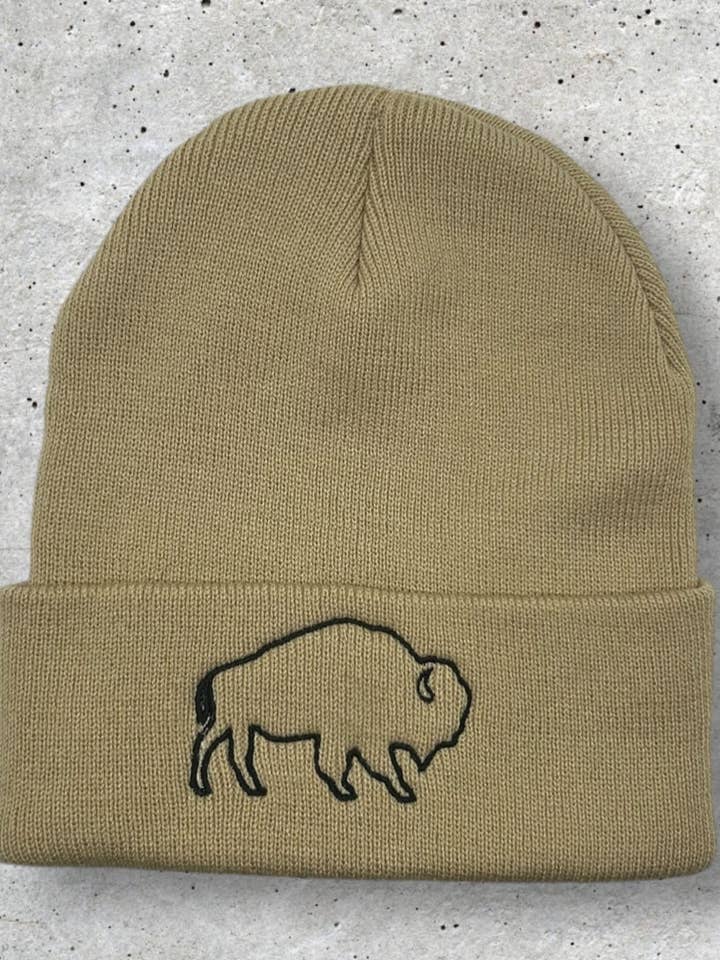 Embroidered Neutral Buffalo Beanie for wholesale by Rosie by Madison