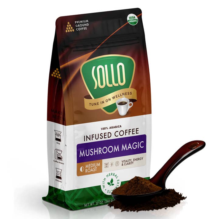 Café moulu aux champignons magiques, 12 oz pour la vente par Sollo Wellness