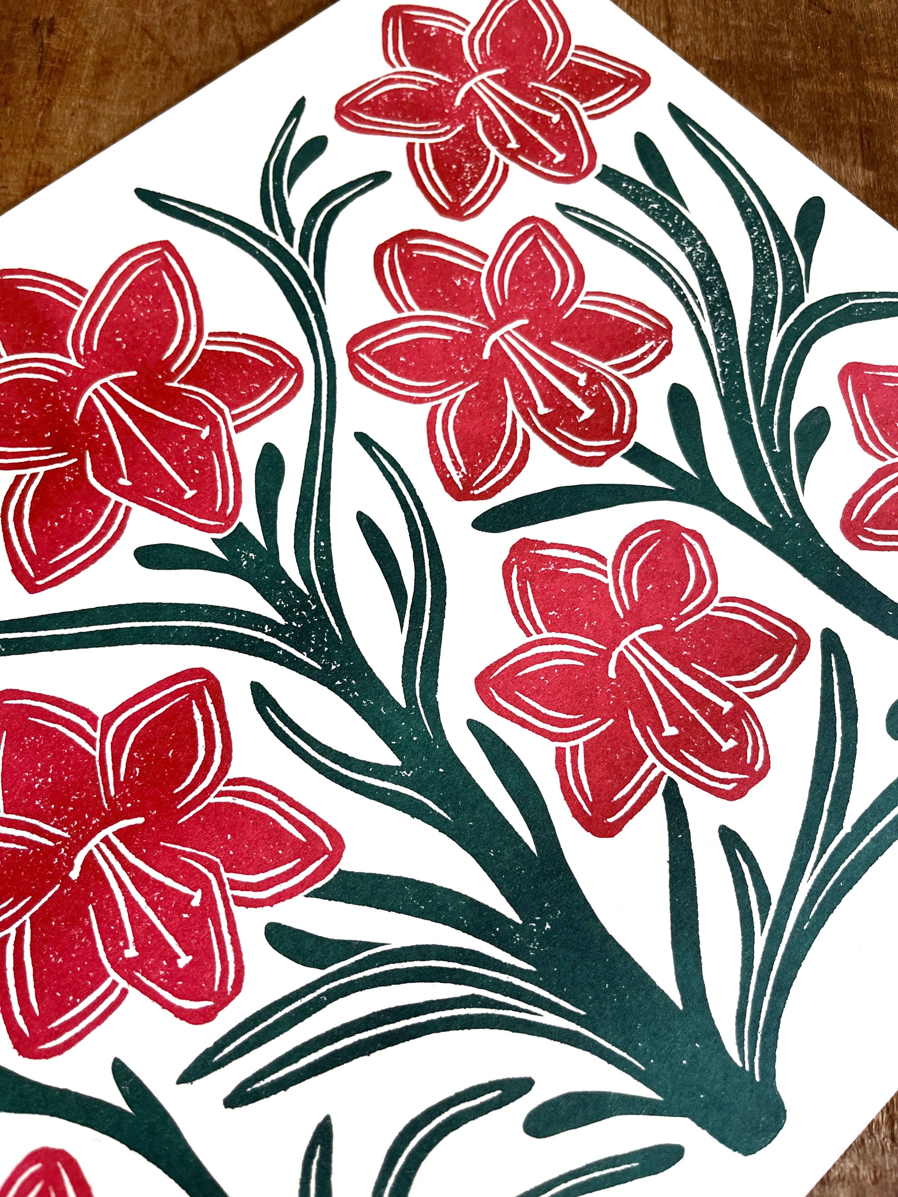 Katharine Watson - Wholesale Art Print - Holiday Garden Series: Amaryllis Risograph Print5