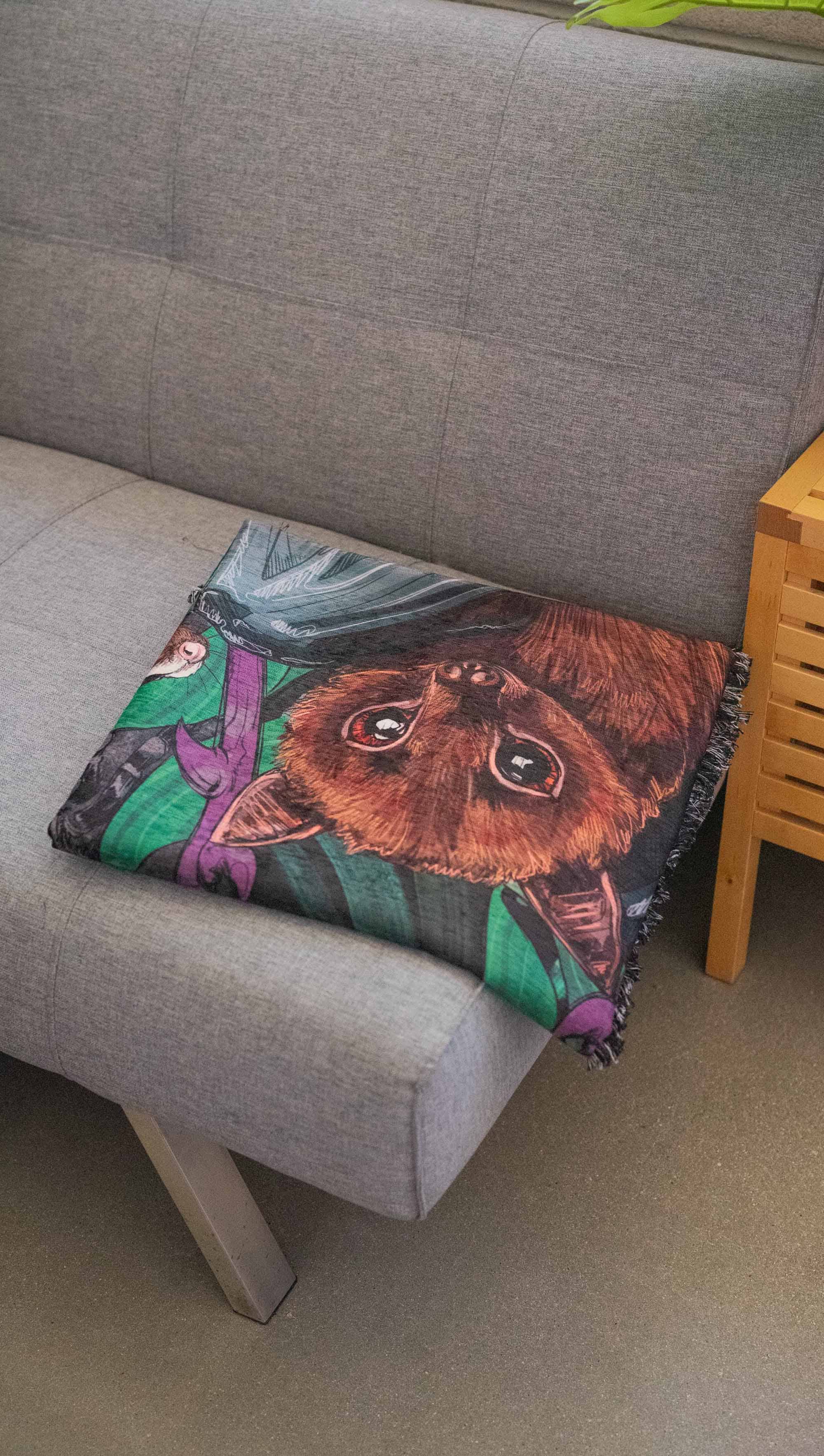 Eagle Rock Werkshop® - Wholesale Tapestry/Textile - Spooky Season - Fruit Bat - Chenille Tapestry with Tassels3