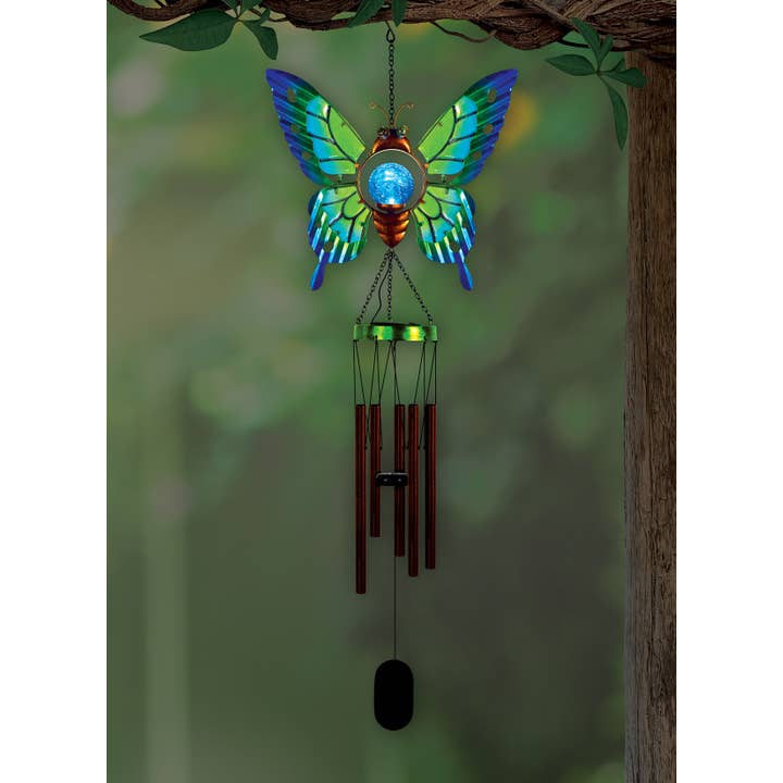 38" Butterfly Spring Garden Solar Wind Chime - 93823 for wholesale by Sunset Vista Designs
