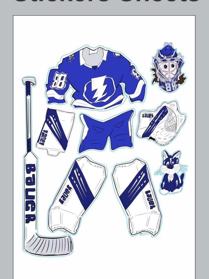Build-A-Goalie Sticker Sheets for wholesale by Bone Jack Designs