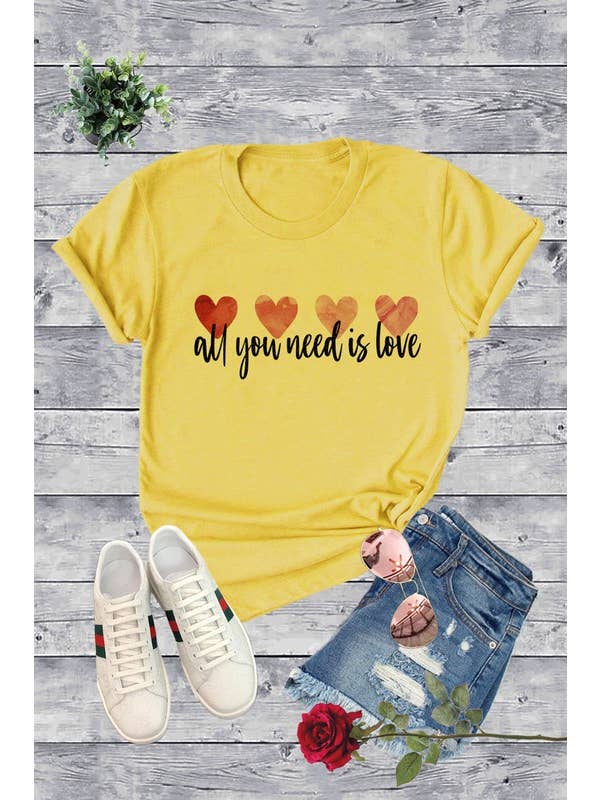 Top Avenue - Wholesale Screen Printed T-Shirt - Women's - All You Need is LOVE, Valentine, Unisex Round Neck T-Shirt3