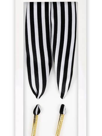 Striped Scarf – Statement Shoelaces in Black & White Satin for wholesale by The Shoelace Brand