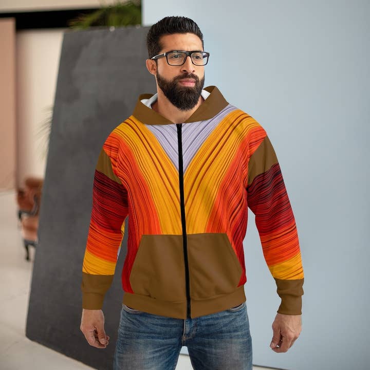 Veste d'automne marron à capuche unisexe pour la vente par E.O.U. Ready Wear