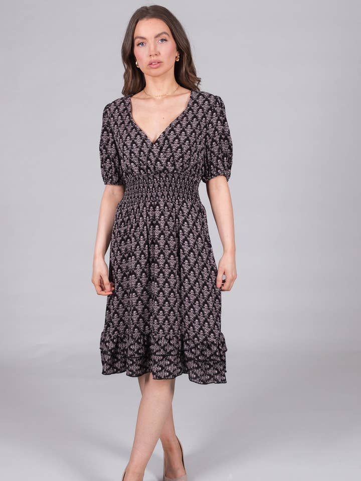 Vestido com Estampa de Damasco e Fumê por atacado de SOLO