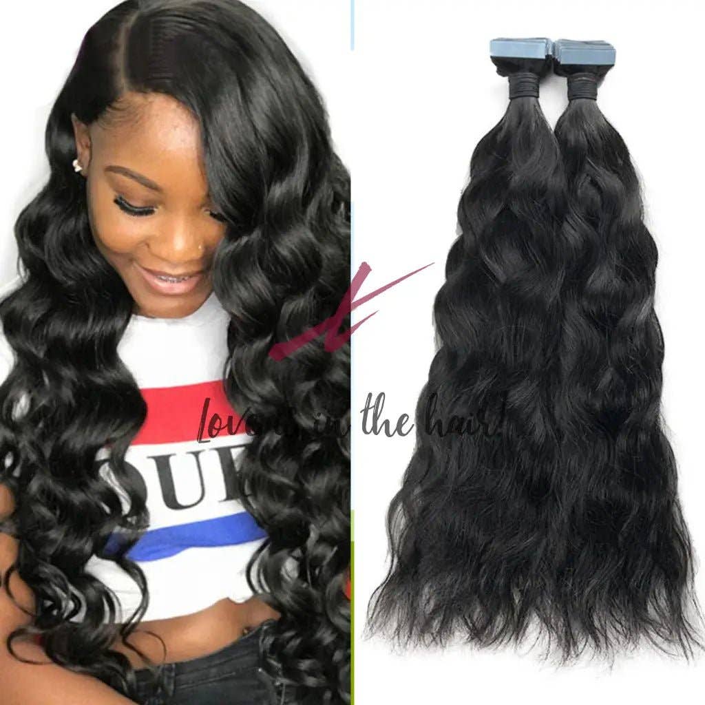 Color natural (1B) Extensiones de cabello humano ondulado suelto con cinta | Cabello virgen brasileño de venta al por mayor en Faire5