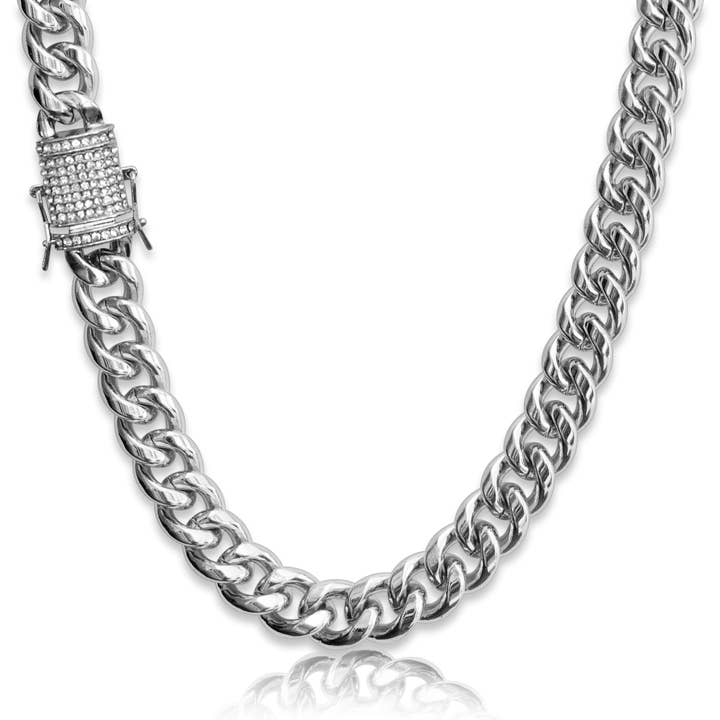 Miami Cuban Necklace (14mm, Silver) for wholesale by EMESLY