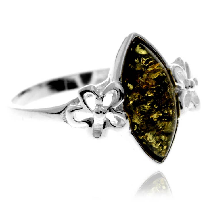 SilverAmber Jewellery - Wholesale Cocktail/Statement Ring - 925 Sterling Silver & Genuine Baltic Amber Flower Ring - GL409