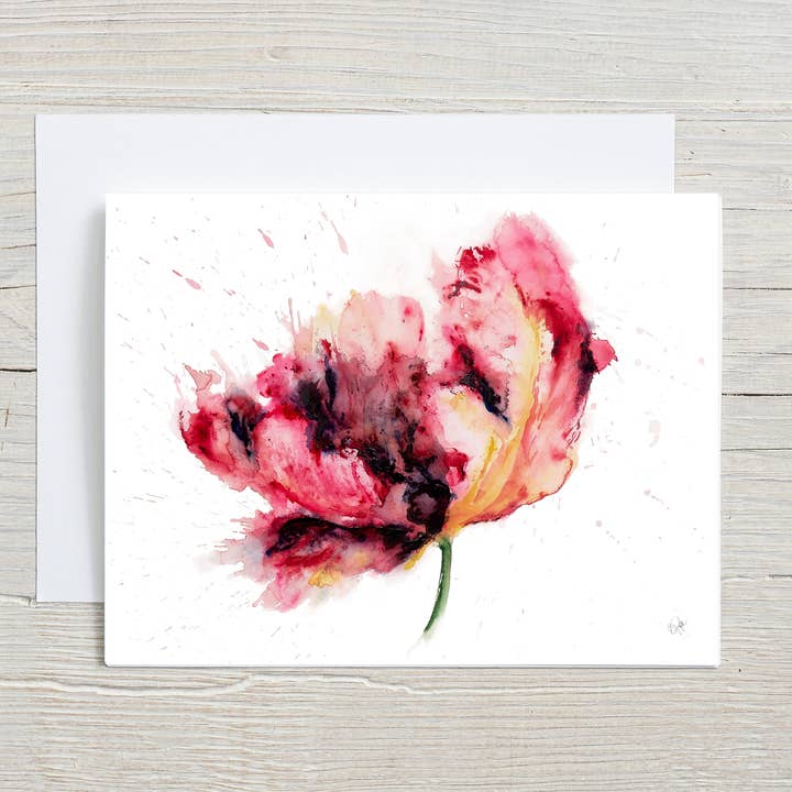 Liz Pope Designs - Wholesale Everyday Greeting Card - Red Parrot Tulip Watercolor Card – Artistic Floral SpringÂ