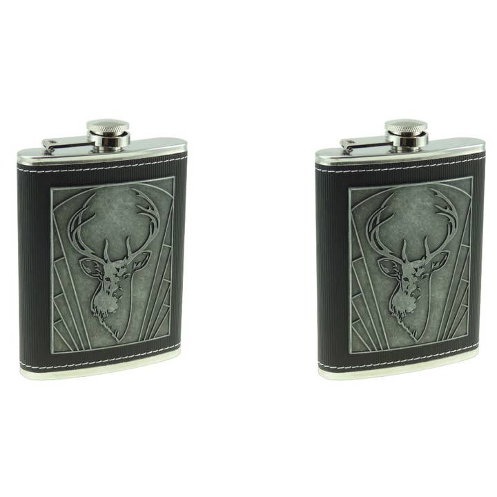 Metal Embossed Scottish Stag 8oz Hip Flasks for wholesale by Dublin Gift Company
