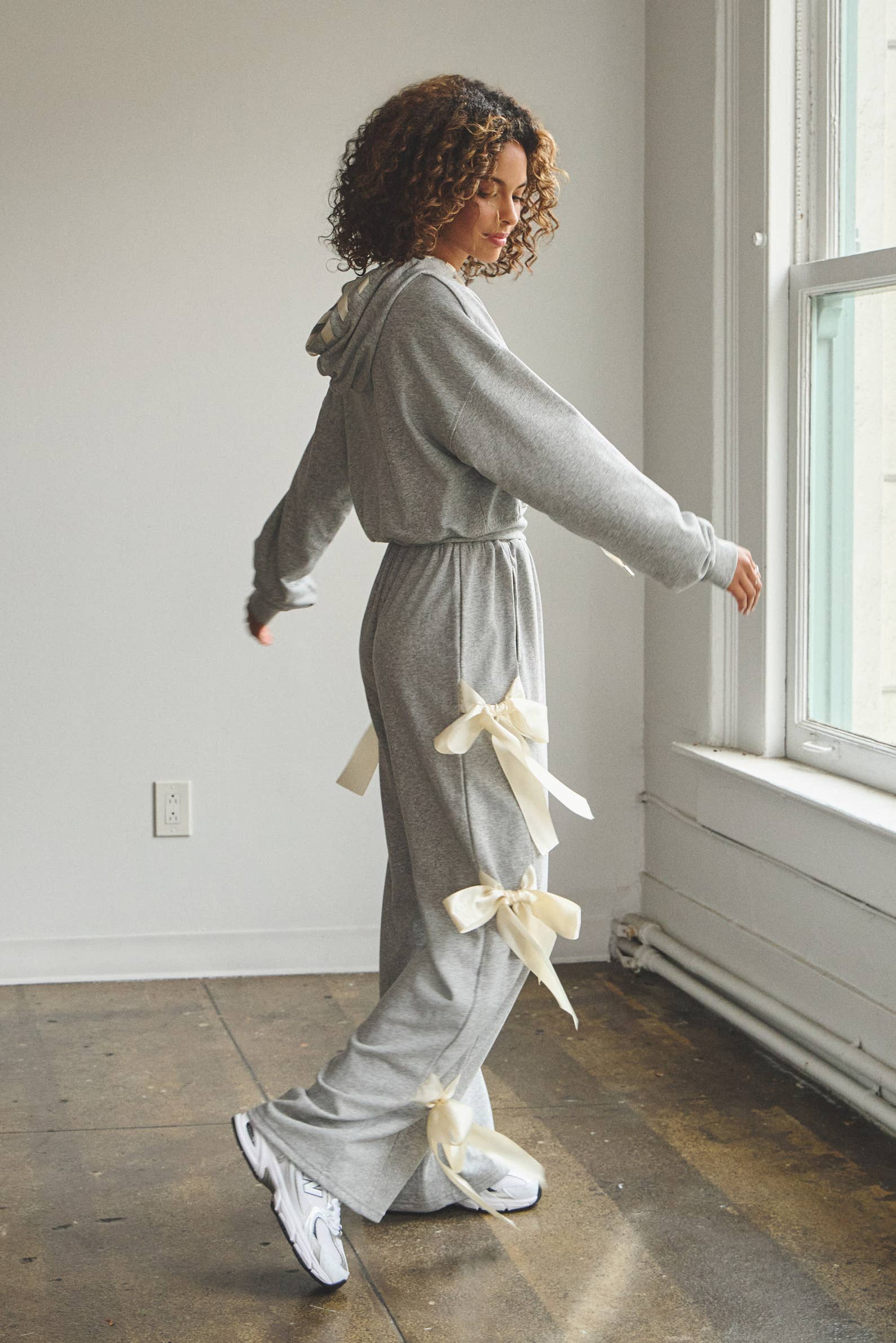 No Vacancy - Wholesale Pants - Women's - Wide french terry pants w/ large satin bow ties6