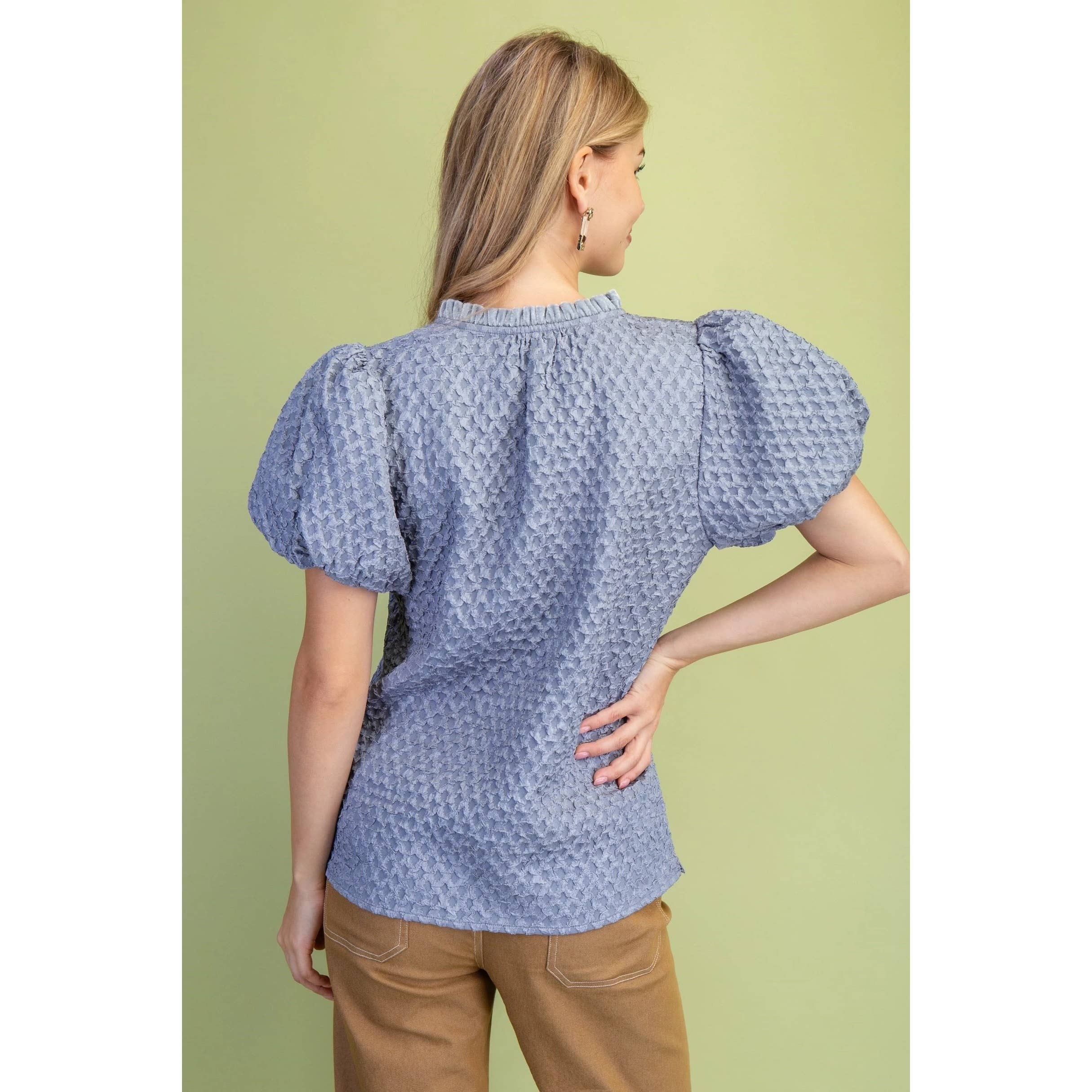 STYLE USA - Wholesale Tunic - Women's - NEW Textured Puff Sleeve Top12