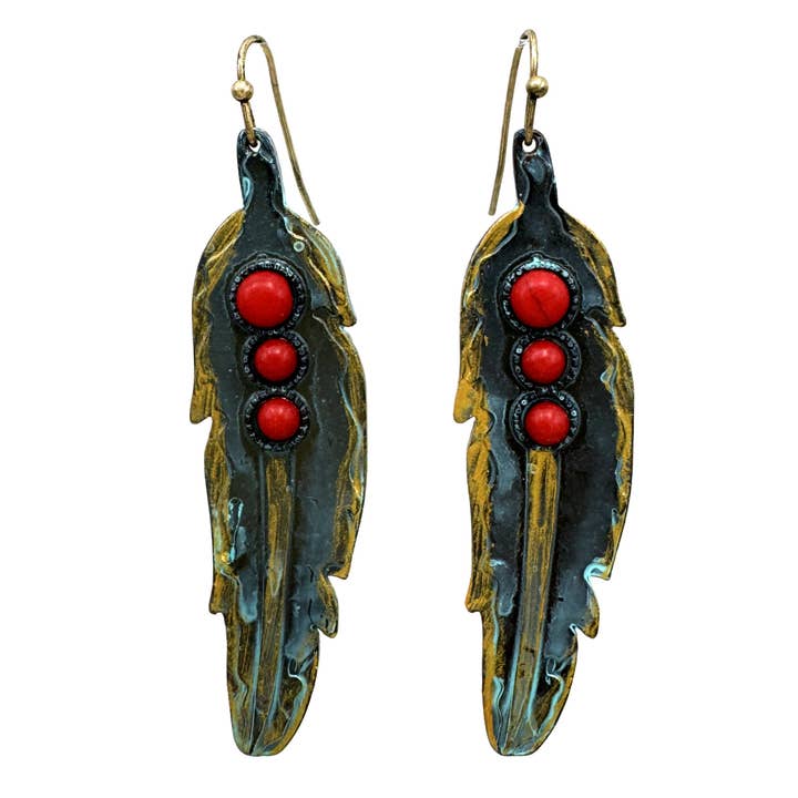 Western Native American Feather Hook Dangle Earrings for wholesale by Lunar Deer