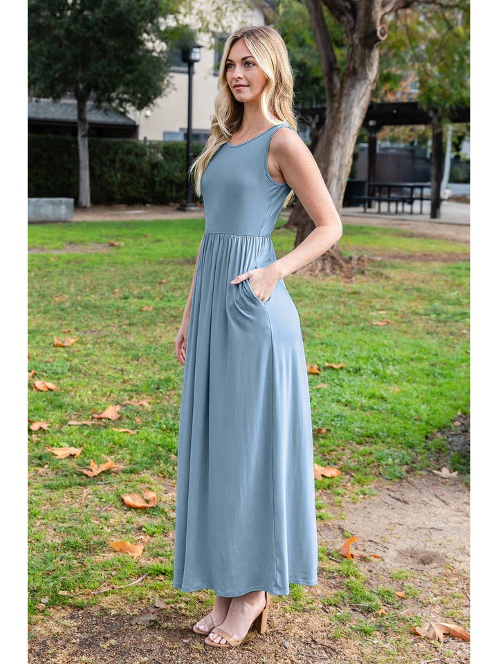You & Me - Vendita all'ingrosso Vestito - Donna - YMD10095V-ABITO LUNGO SENZA MANICHE A TINTA UNITA14