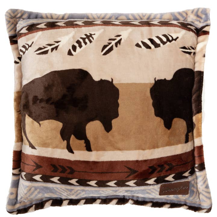 Wrangler® Buffalo Southwestern Plush Sherpa Pillow for wholesale by Carstens, Inc.