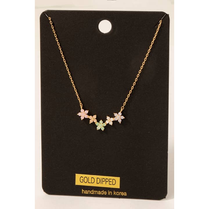 Gold Dipped Cz Floral Pendant Necklace for wholesale by Fame Accessories