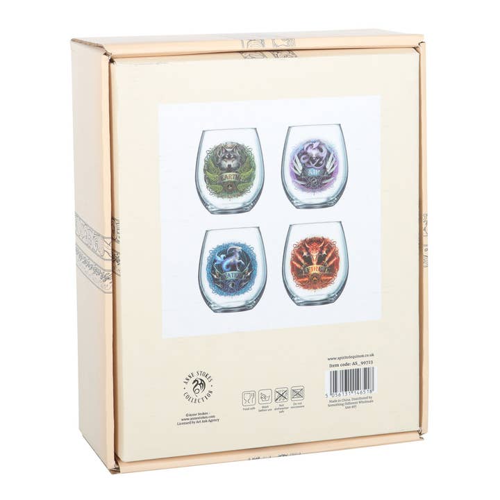 Something Different Wholesale - Wholesale Wine Glass - Set of 4 Elemental Stemless Wine Glasses by Anne Stokes