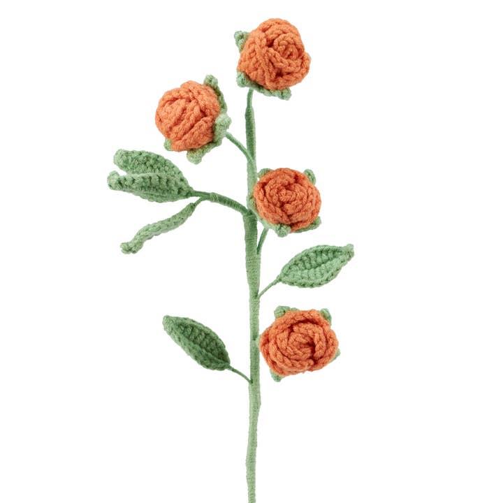Orange Rose Stem Crochet Flower for wholesale by Primitives by Kathy