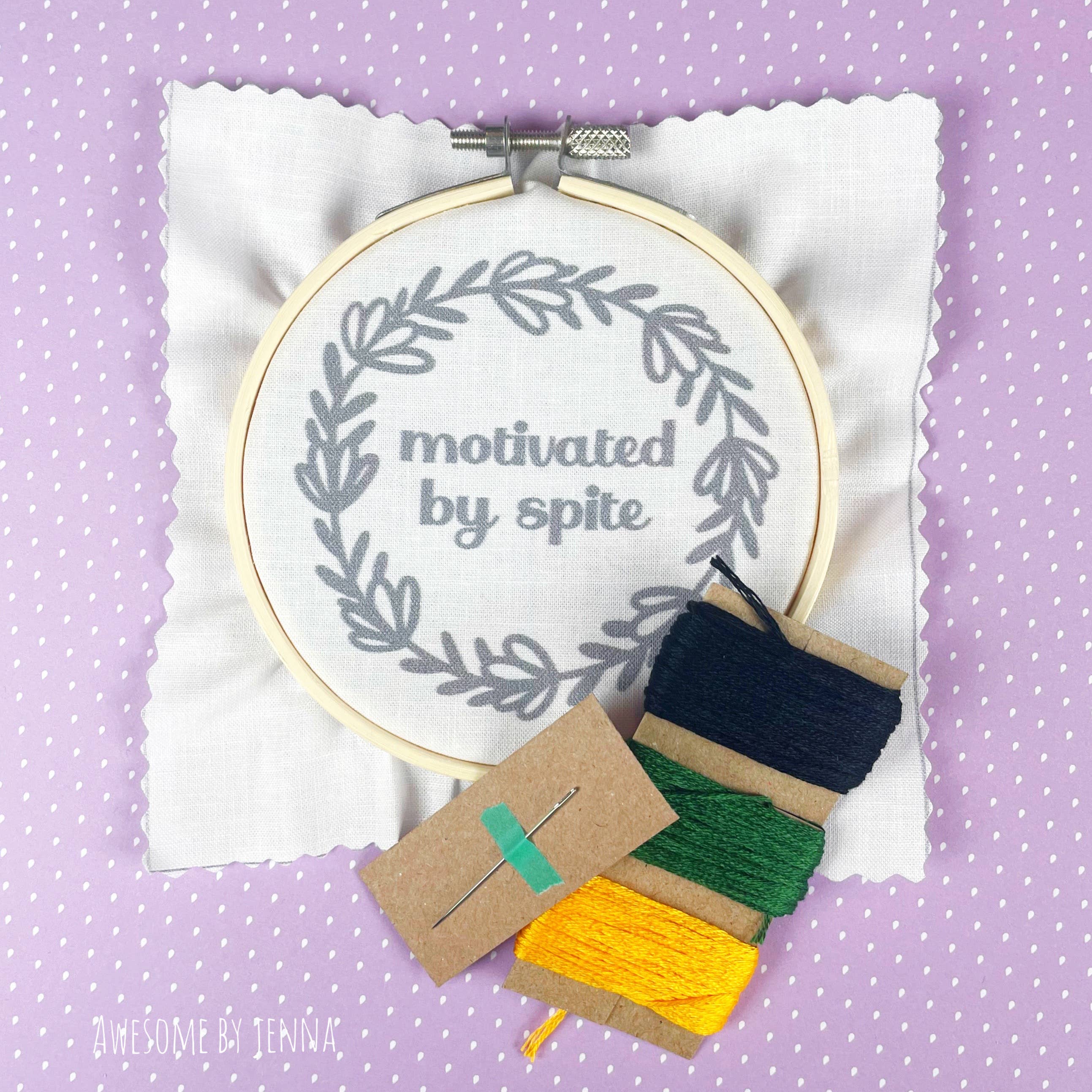 Awesome by Jenna - Wholesale Embroidery/Cross Stitch Supplies - Beginner Motivated by Spite DIY Hand Embroidery Kit1
