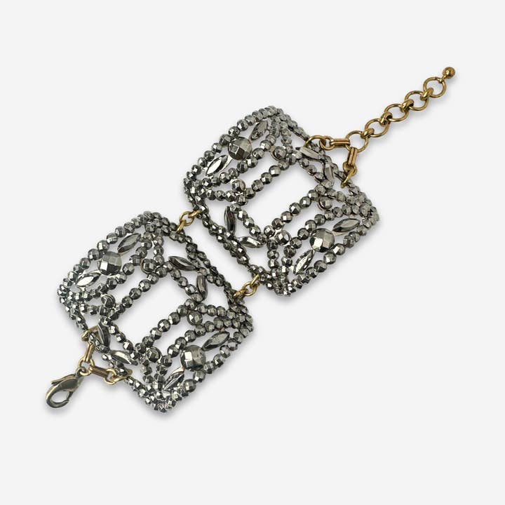 Repurposed Vintage French steel cut double shoe buckle cuff bracelet for wholesale by Lulu’s Petals