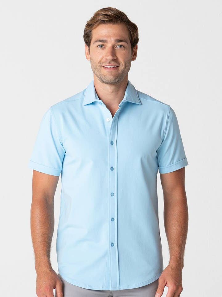 Chemise à manches courtes polie | Bleu clair pour la vente par Swet Tailor