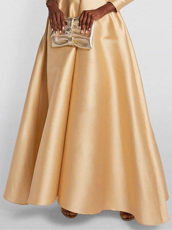 Plush Looks - Wholesale Dress - Women's - A-Line High Waisted Pleated Solid Color V-Neck Maxi Dresses2