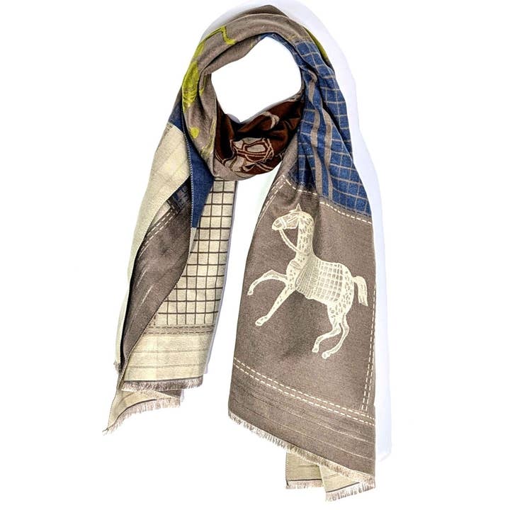 Tempest Designs - Vendita all'ingrosso Sciarpa - Donna - Sciarpa elegante con bordo sfrangiato e design distintivo di cavallo « Hermes »1