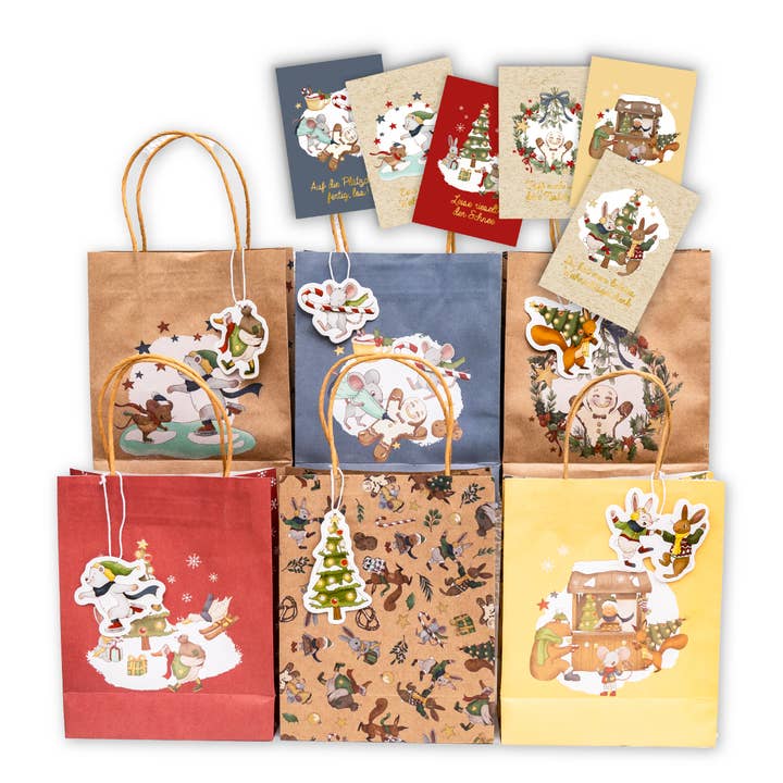 Gold-coated winter animal handbag set - set 10 for wholesale by Papierdrachen