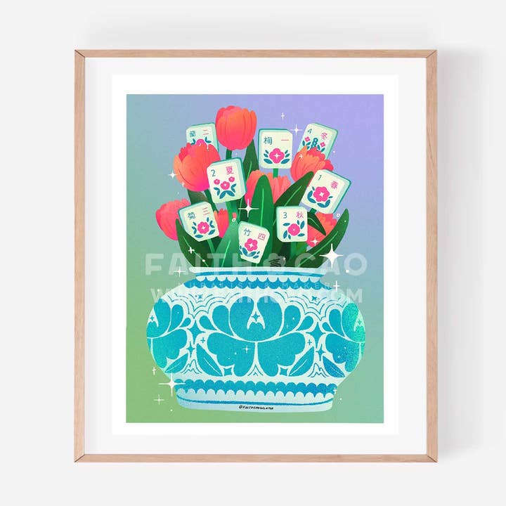 Caoculator - Wholesale Art Print - Mahjong Flowers Risograph Print0