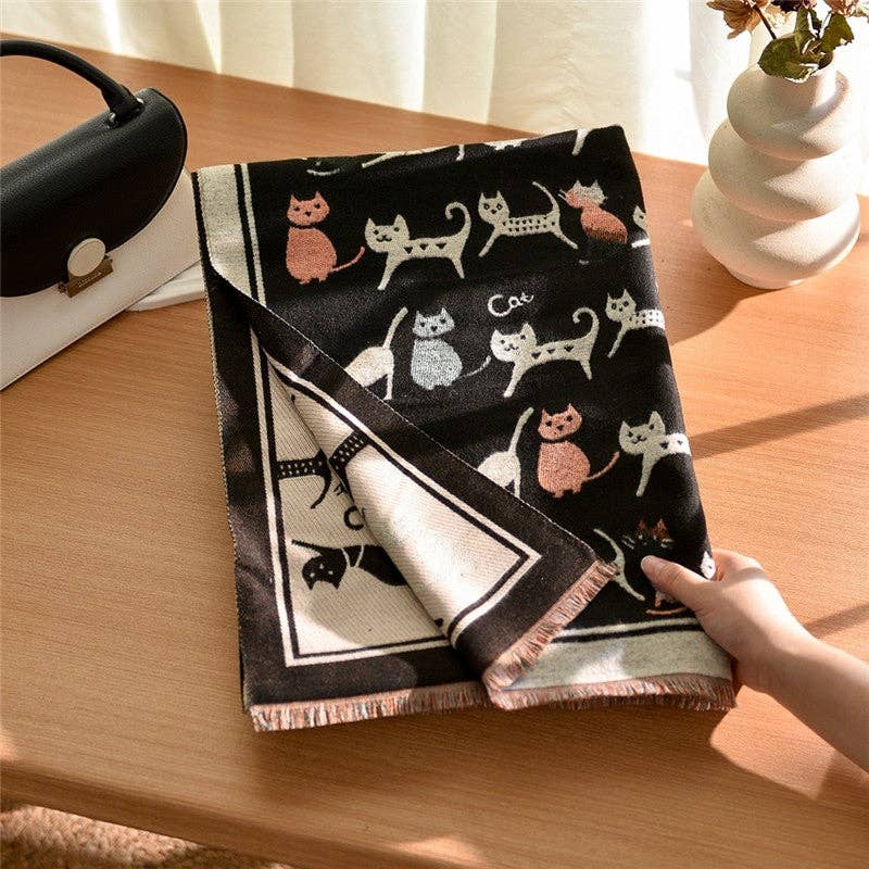 FurDecoration – wholesale Scarf – Women's – Cat Print Cashmere-Like Scarf2