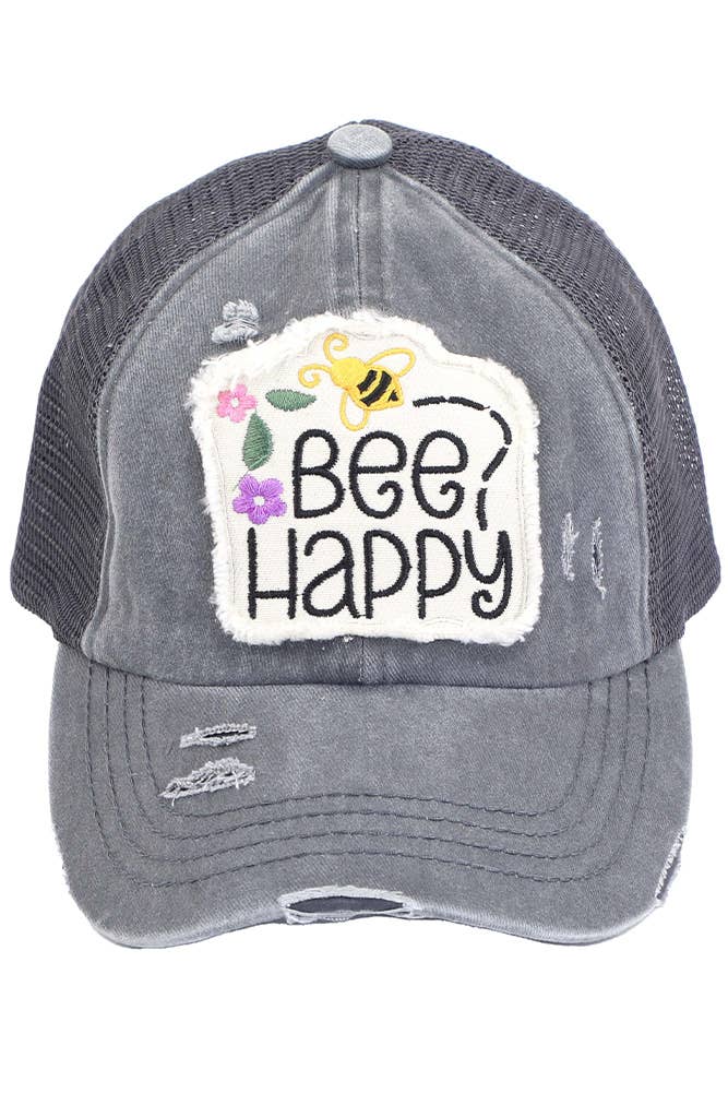 Hana - Wholesale Paardenstaartpet - Dames - C.C BEE HAPPY Patch noodlijdende vintage ponypet1
