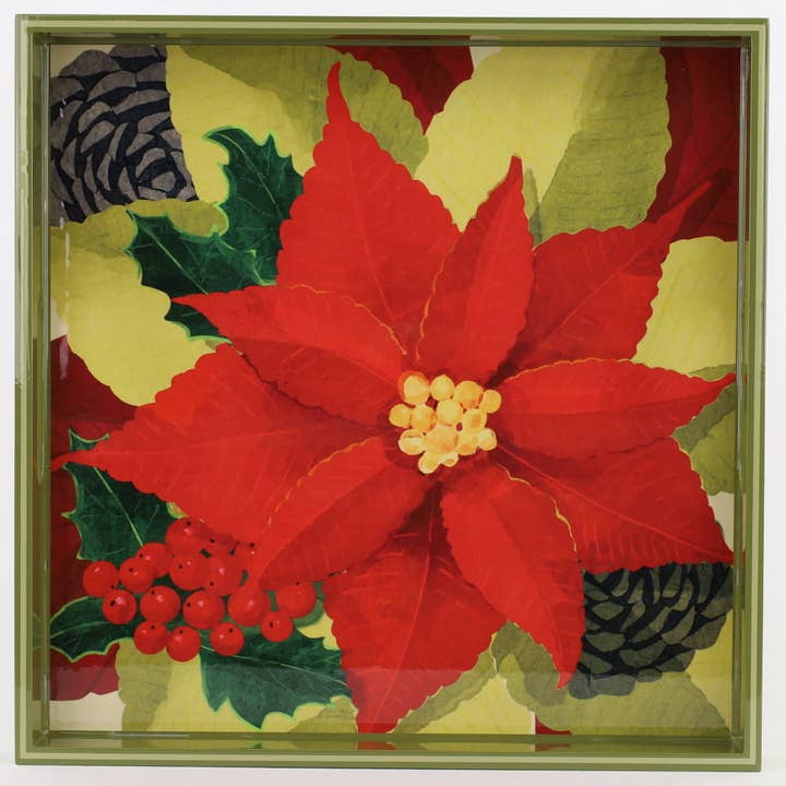Poinsettia Square Lacquer Serving Tray for wholesale by rockflowerpaper
