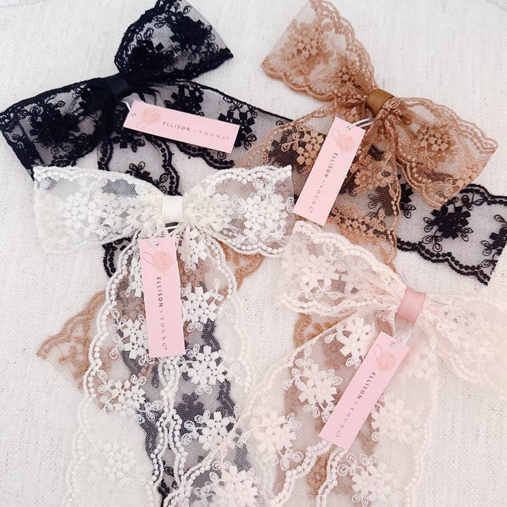 Ellison+Young - Vente Pince à cheveux – femme - Pince à cheveux nœud en dentelle française transparente3