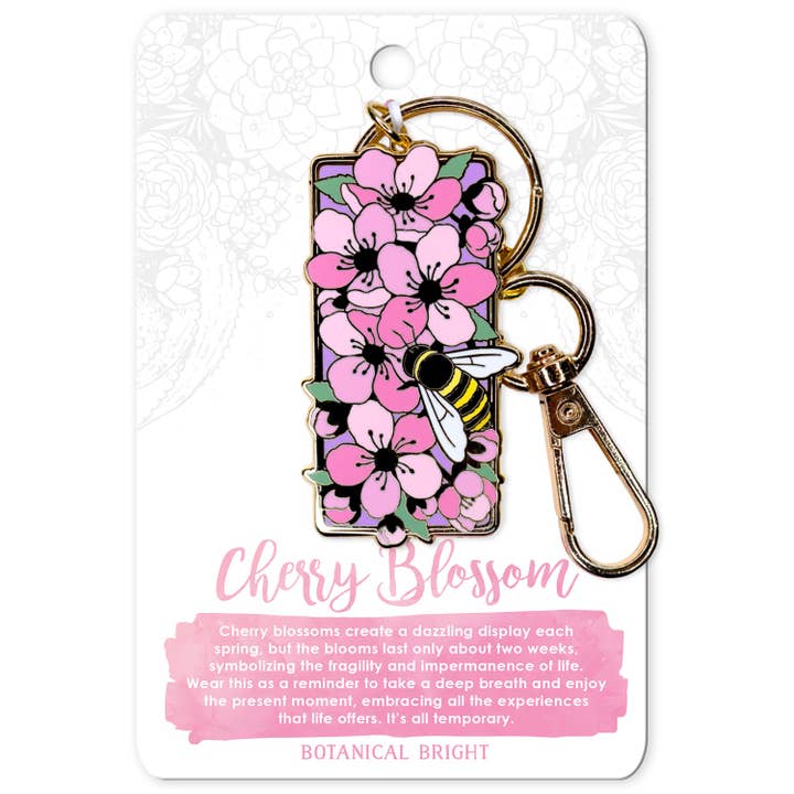 Bee and Cherry Blossom Enamel Keychain for wholesale by Botanical Bright