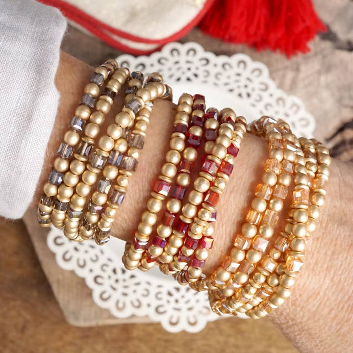 Layered Fall Glass and Gold Beaded Bracelets Sets for wholesale by PennyLine inc