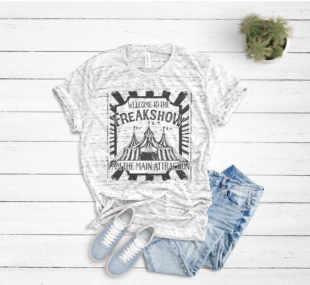 GLITTER AND GLAM - Wholesale Screen Printed T-Shirt - Women's - Welcome to the Freakshow Shirt0