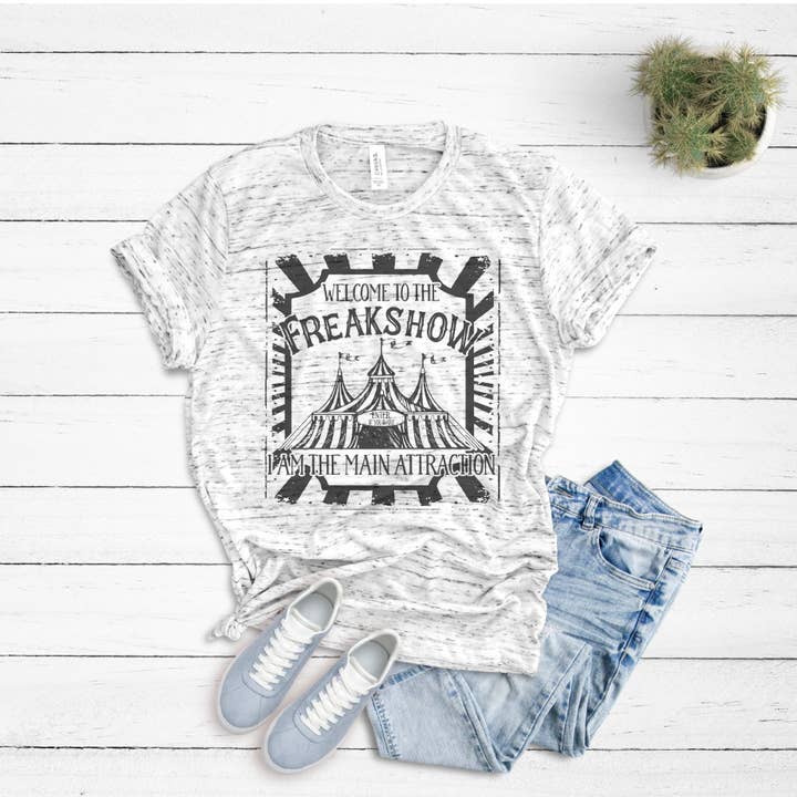 GLITTER AND GLAM - Wholesale Screen Printed T-Shirt - Women's - Welcome to the Freakshow Shirt