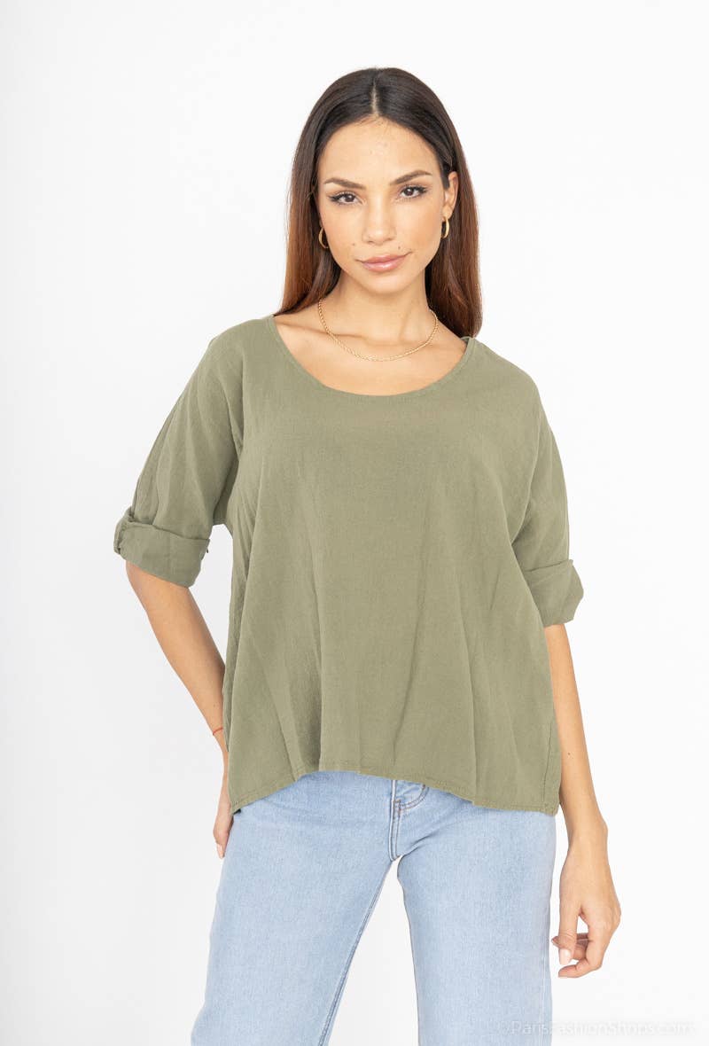 LINEN & COTTON HOUSE – Engroshandel T-shirt – til kvinder – Crop-top i bomuld og hør, bedst sælgende model 101123