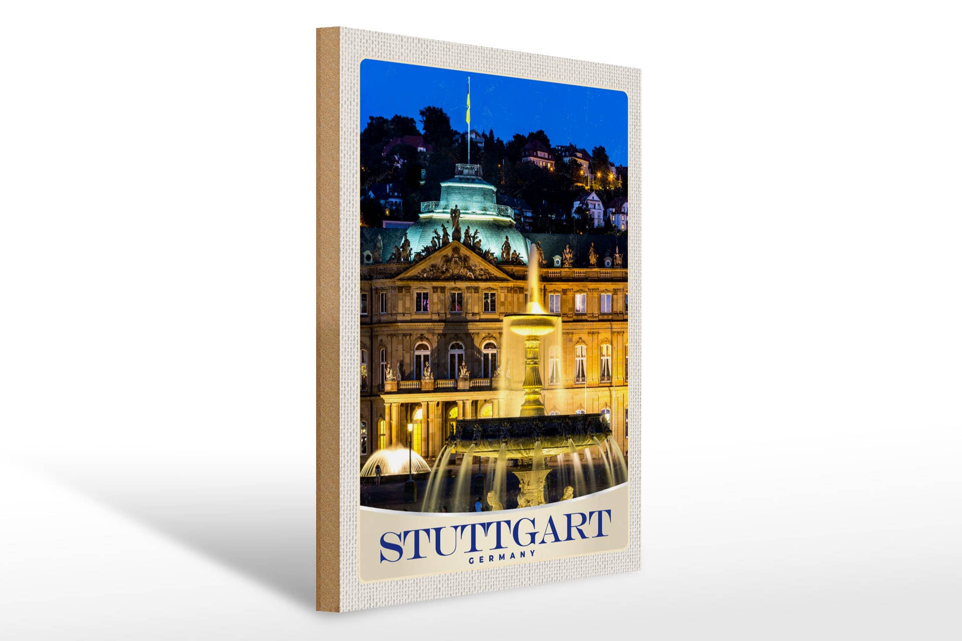 Femer – Engroshandel Skilt – Rejseskilt af træ 30x40cm Stuttgart Tyskland Schloss Abend0