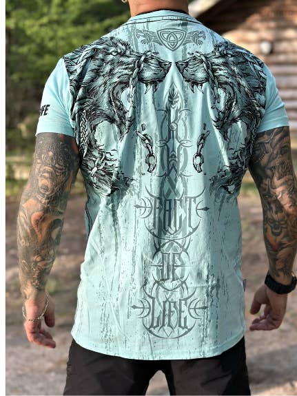 Fact of Life T-Shirt "Fenrir" TS-85 turchese per la vendita all'ingrosso da parte di Fact of Life
