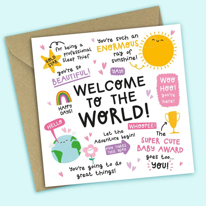 Funny New Baby Card • Welcome To The World • Baby Girl • Congratulations for wholesale by Twisted Haggis