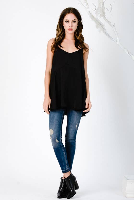 Black TINA CLASSIC TUNIC CAMI-BLACK for wholesale on Faire0