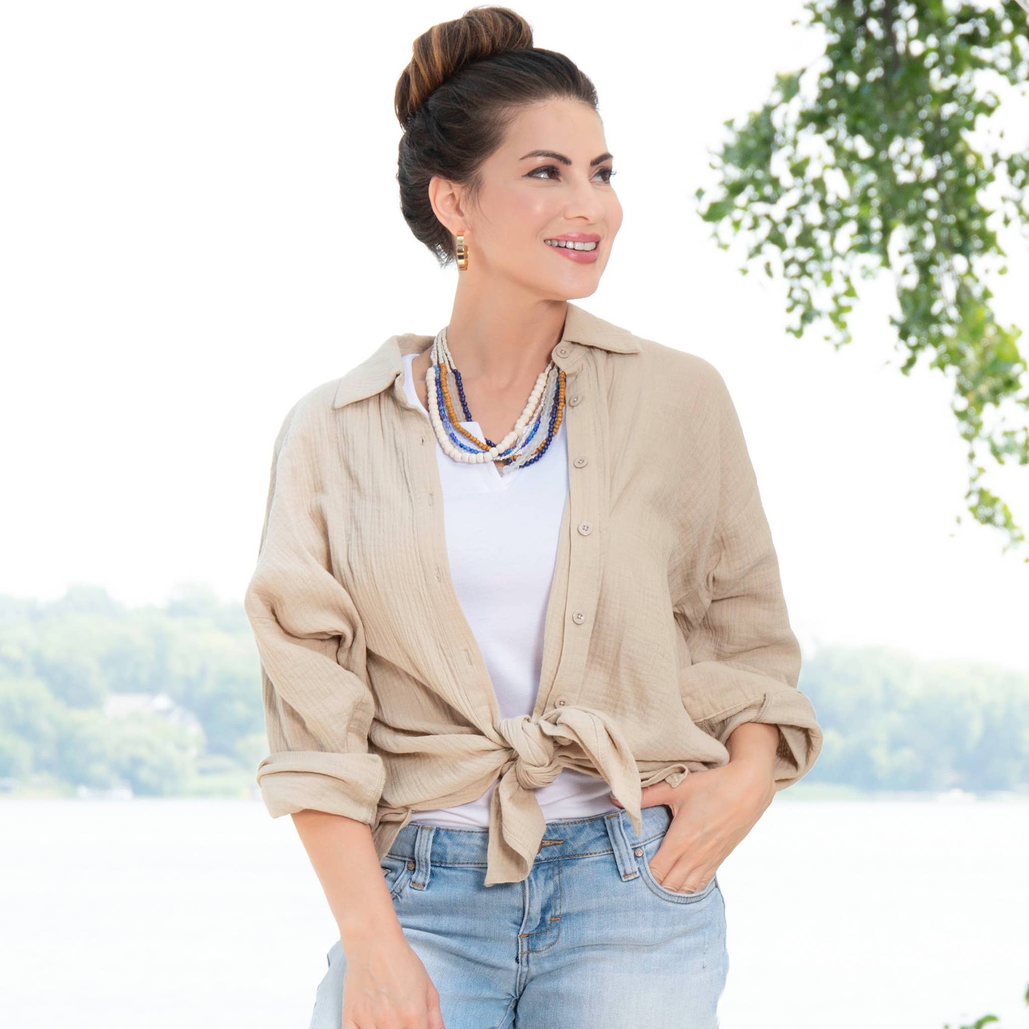 Elsie & Zoey - Wholesale Button Down Shirt - Women's - Button Up Top Aaliyah Gauze Long Sleeve13