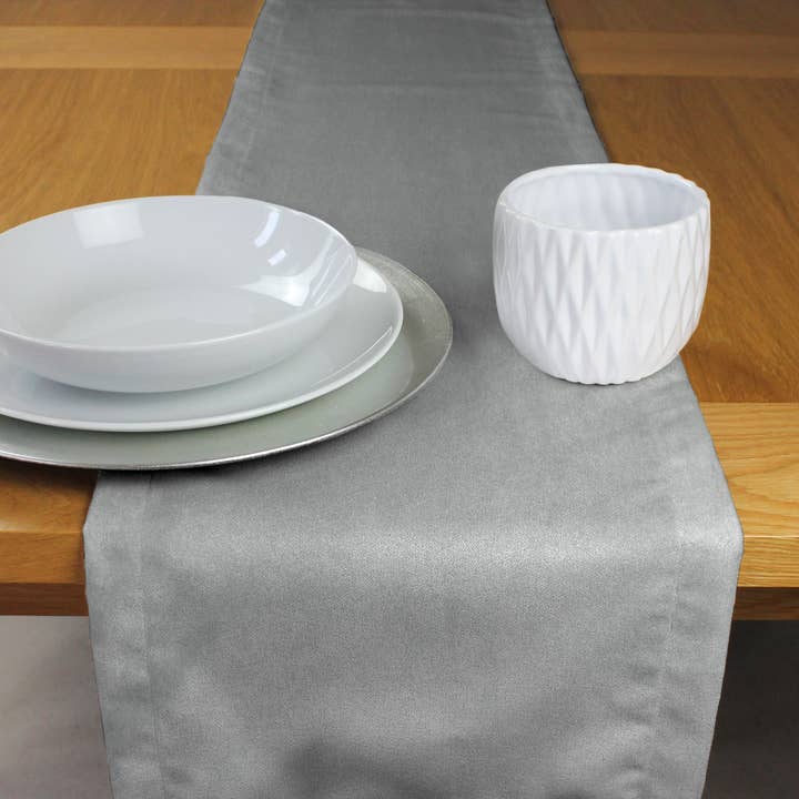 Matt Dove Grey Velvet Table Runner for wholesale by Mcalister textiles