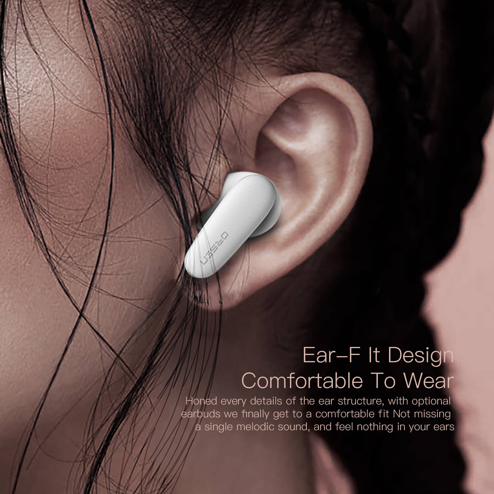 White TWS Bluetooth Earphone ORSEN T3 with wireless charging case, for wholesale on Faire4