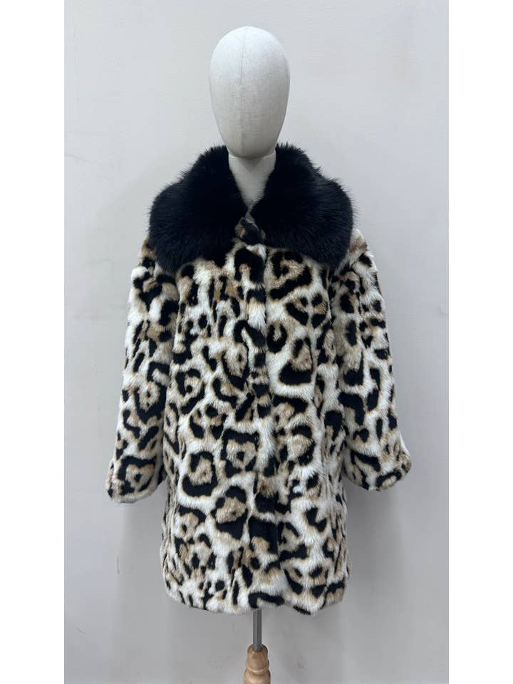 Beige SPOTTED FAUX FUR JACKET for wholesale on Faire