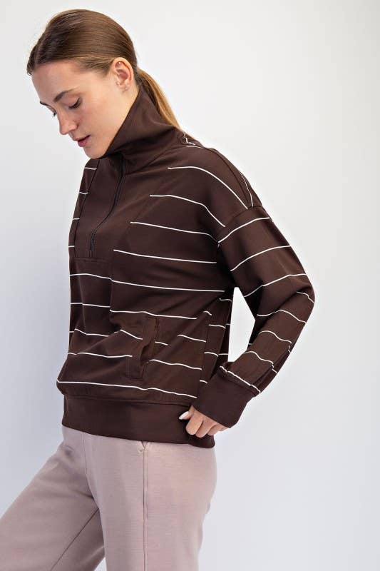 Sunday Morning - Vente Sweat-shirt – femme - T7299PL37 PULL À COL MONTANT À RAYURES ET FERMETURE ÉCLAIR DE GRANDE TAILLE 32