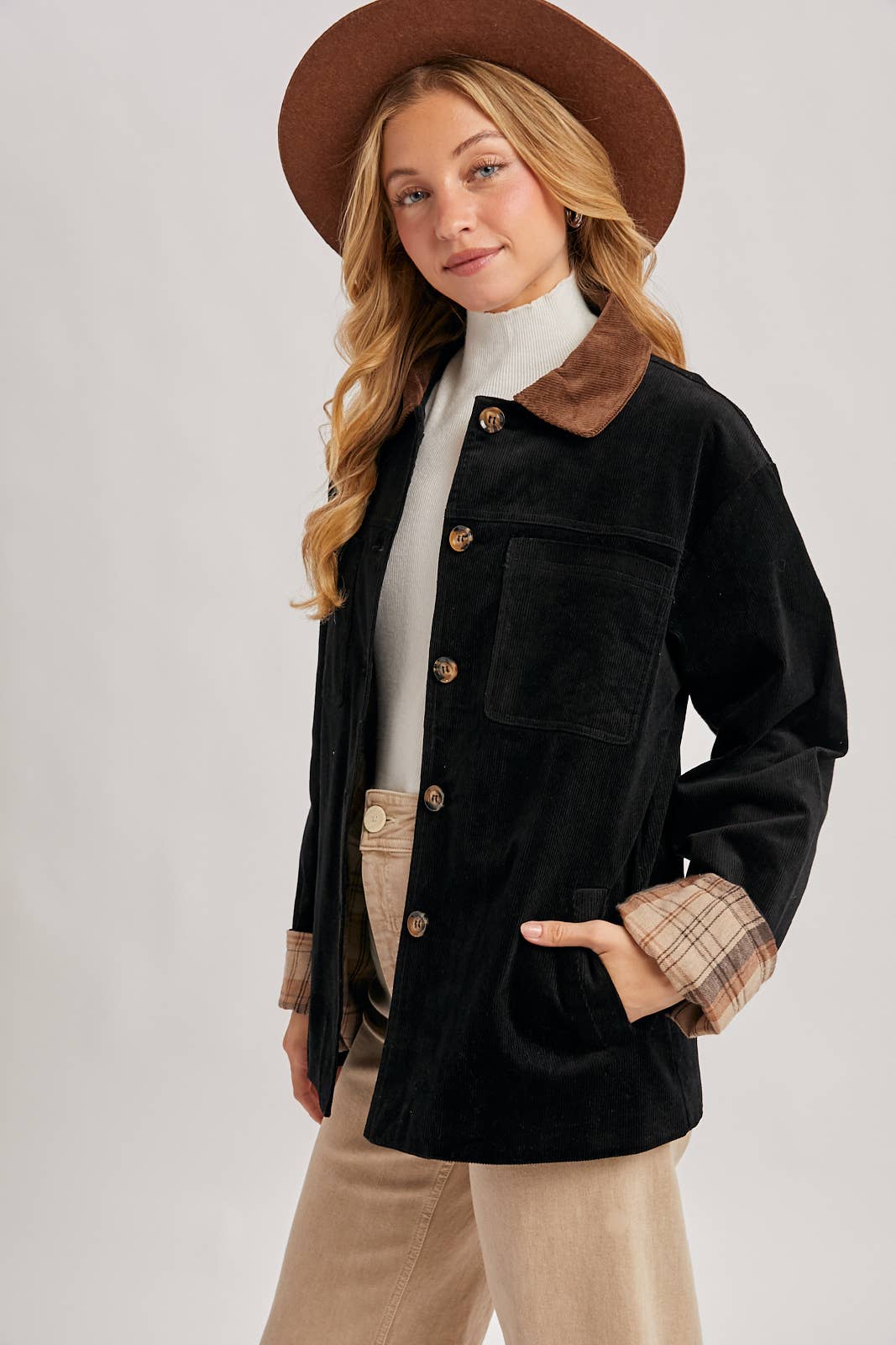 Peace Love Line - Wholesale Coat - Women's - PL4686 - CORDUROY BUTTON DOWN BARN COAT INNER PLAID9